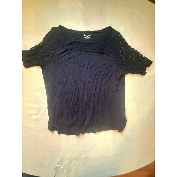 Lane Bryant Tops - Lauren Bryant Women's 18/20 Plus Navy Lace Sleeve Blouse Top Rayon Stretch—1